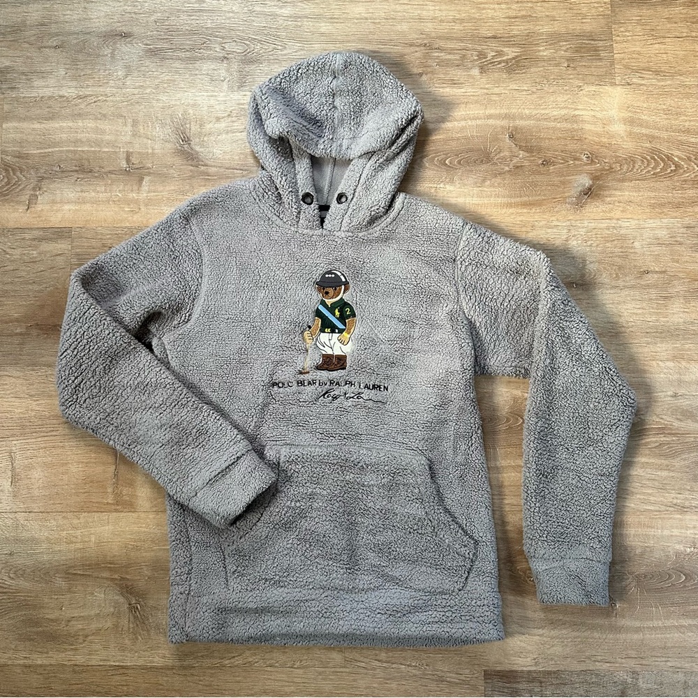 Polo by Ralph Lauren Gray Sherpa Hoodie with Polo Bear Embroidery